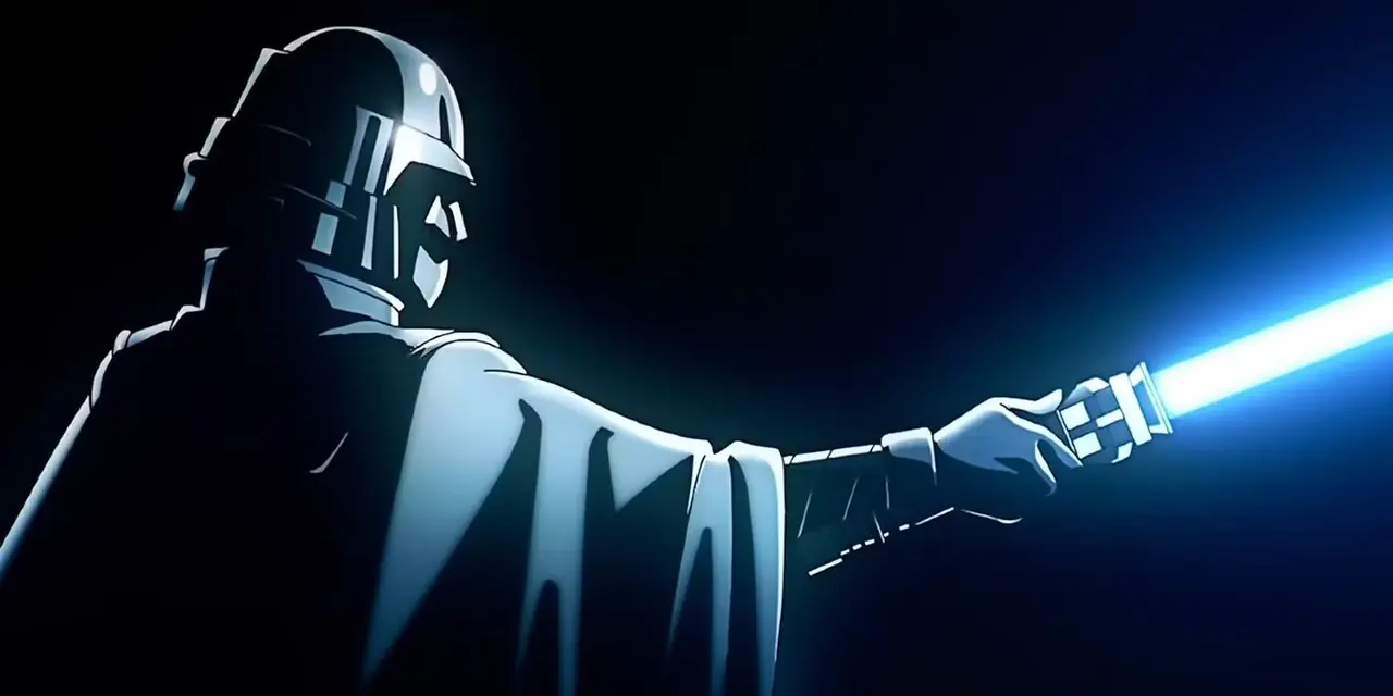 Наваам держит свой синий световой меч в Star Wars Visions Presents - The девятый джедай