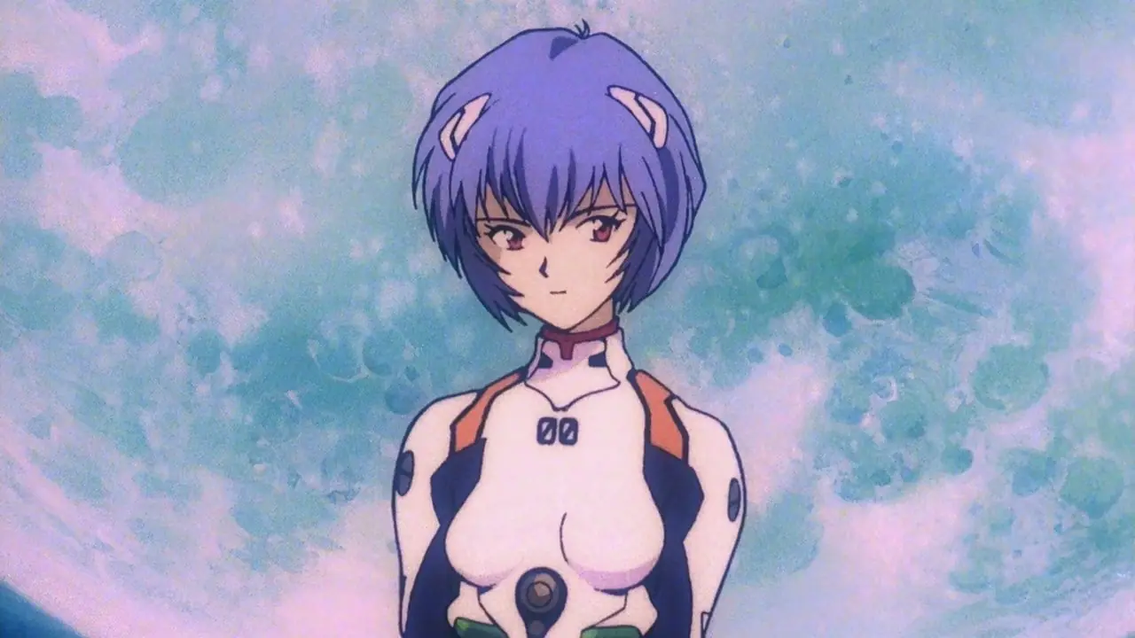 Rei parada frente a la luna en Neon Genesis Evangelion. Rei parada frente a la luna en Neon Genesis Evangelion.