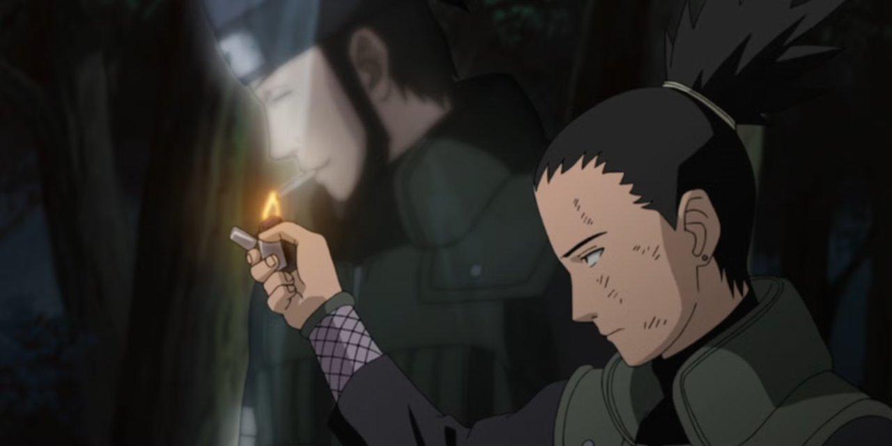 Shikamaru habitualmente enciende un cigarrillo para un fantasmal Asuma en Naruto Shikamaru habitualmente enciende un cigarrillo para un fantasmal Asuma en Naruto