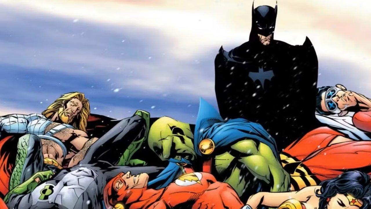 Batman debout au-dessus de la Justice League Batman debout au-dessus de la Justice League