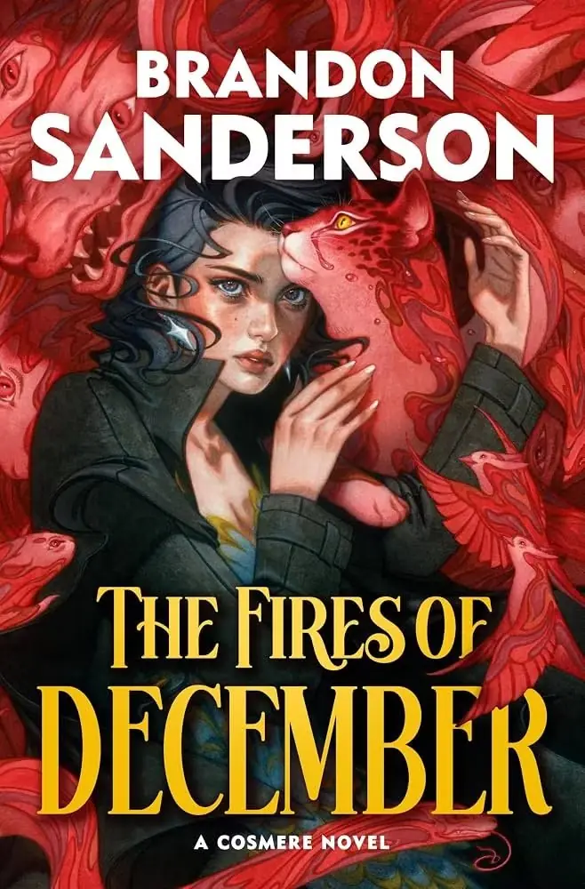 Une fille avec un renard roux en couverture de The Fires of December de Brandon Sanderson