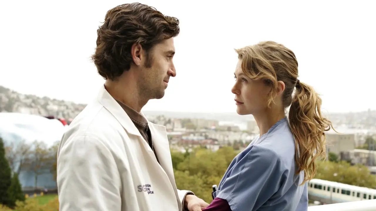 Patrick Dempsey como Derek Shepherd y Ellen Pompeo como Meredith Gray en Grey's Anatomy. Patrick Dempsey como Derek Shepherd y Ellen Pompeo como Meredith Gray en Grey's Anatomy.