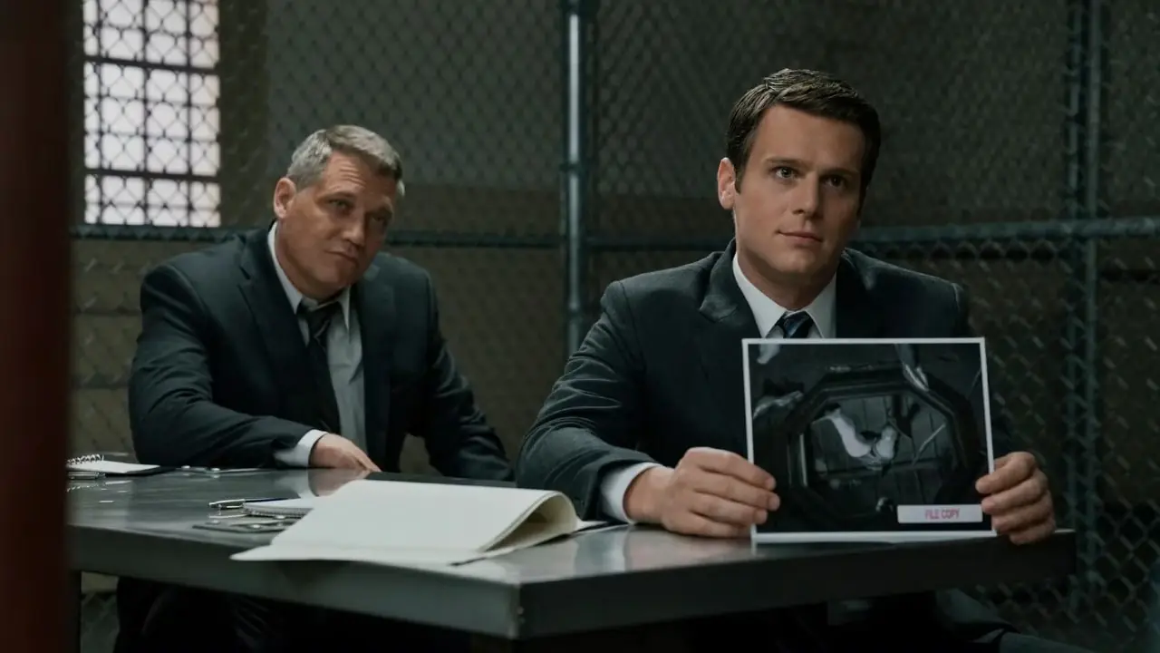 Mindhunter todavía presenta a Jonathan Groff sosteniendo una foto con traje y luciendo severo. Mindhunter todavía presenta a Jonathan Groff sosteniendo una foto con traje y luciendo severo.