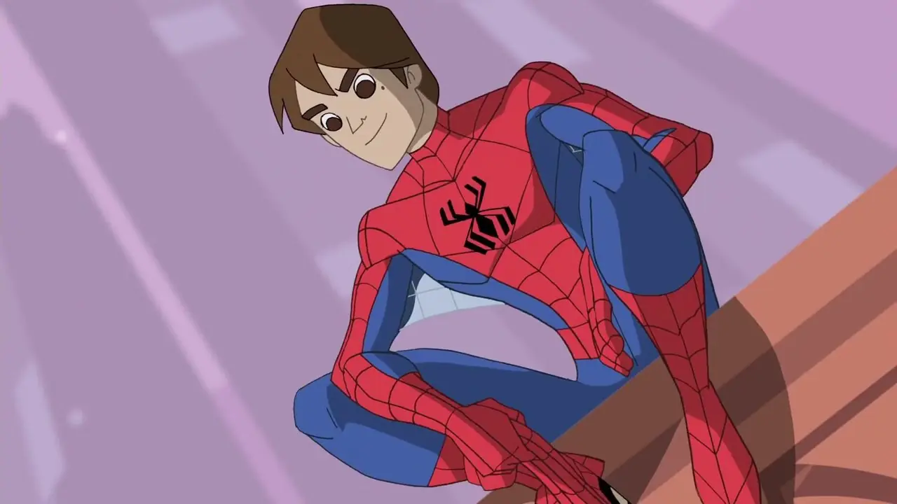غير مقنع بيتر باركر في بدلة Spider-Man في The Spectacular Spider-Man