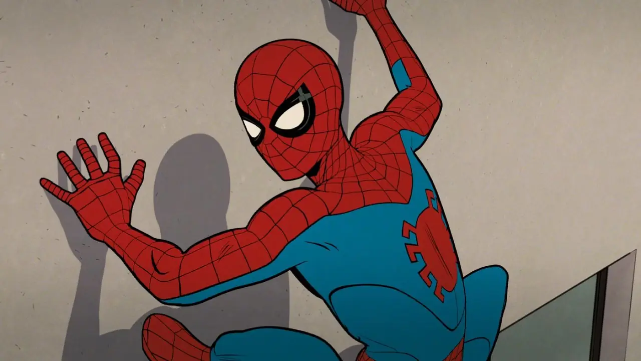 O Homem-Aranha gruda na lateral de uma parede em Your Friendly Neighbourhood Spider-Man O Homem-Aranha gruda na lateral de uma parede em Your Friendly Neighbourhood Spider-Man