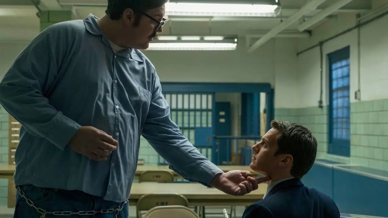 Cameron Britton rörde Jonathan Groffs haka i Mindhunter säsong 1 Cameron Britton rörde Jonathan Groffs haka i Mindhunter säsong 1