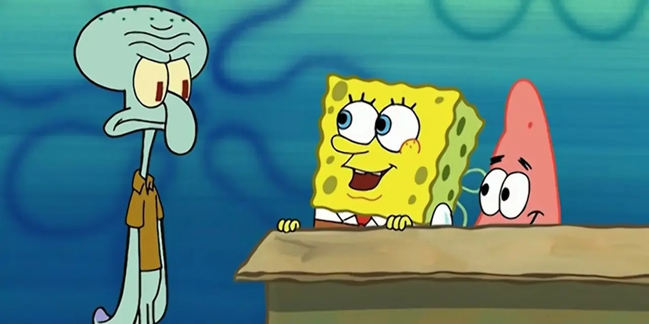 يتحدث سبونجبوب وباتريك إلى Squidward من الصندوق يتحدث سبونجبوب وباتريك إلى Squidward من الصندوق
