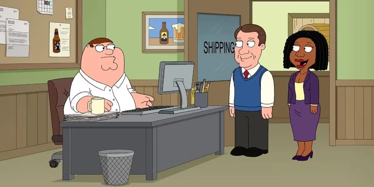 يتحدث بيرت وشيلا مع بيتر في مكتبه في Family Guy يتحدث بيرت وشيلا مع بيتر في مكتبه في Family Guy