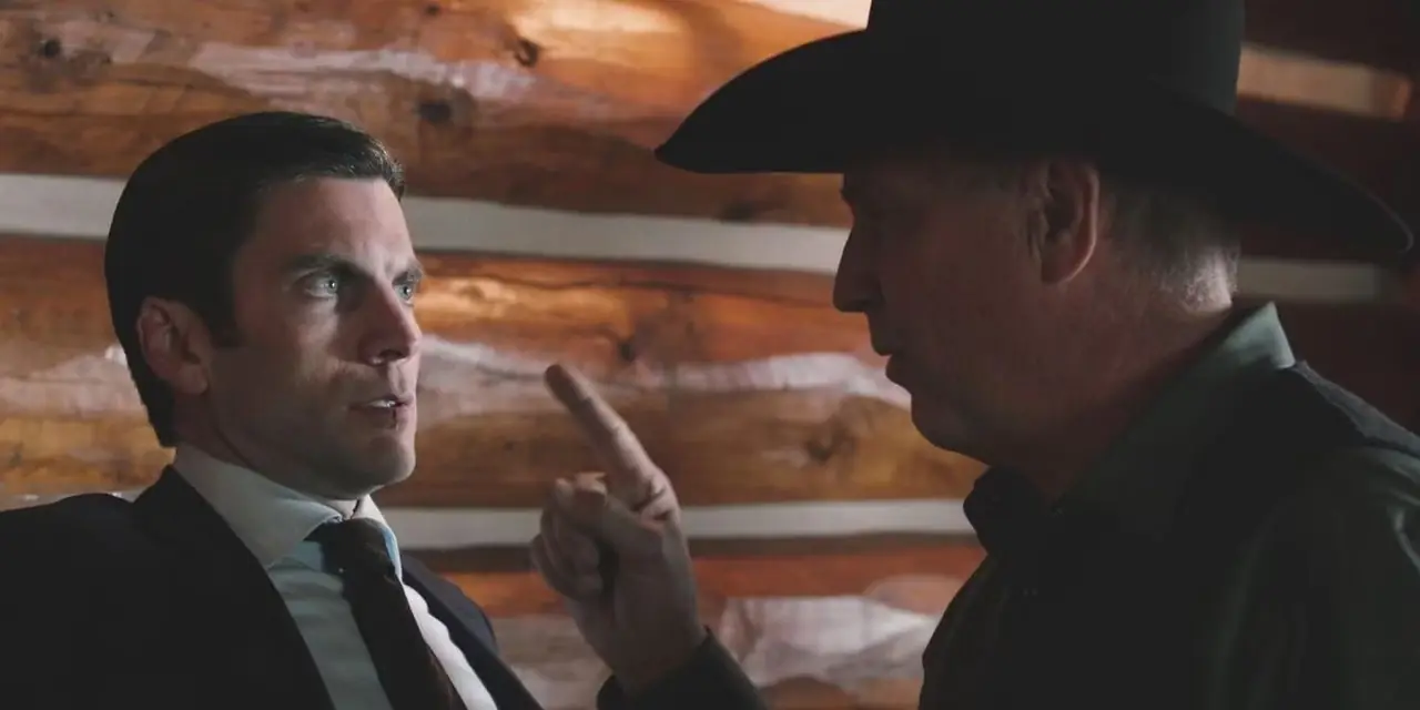 John Dutton (Kevin Costner) gritándole a un asustado Jamie (Wes Bentley) en Yellowstone. copiar John Dutton (Kevin Costner) gritándole a un asustado Jamie (Wes Bentley) en Yellowstone. copiar