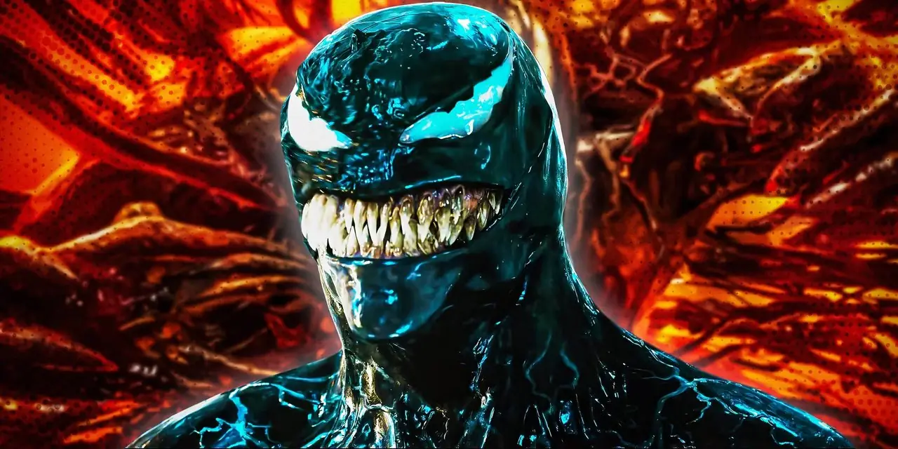 Venom de las películas de Venom delante de un fondo rojo. Venom de las películas de Venom delante de un fondo rojo.