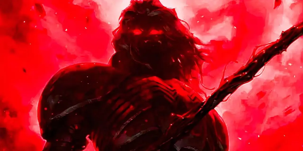 Marvel Comics에서 빨간색 배경의 Knull