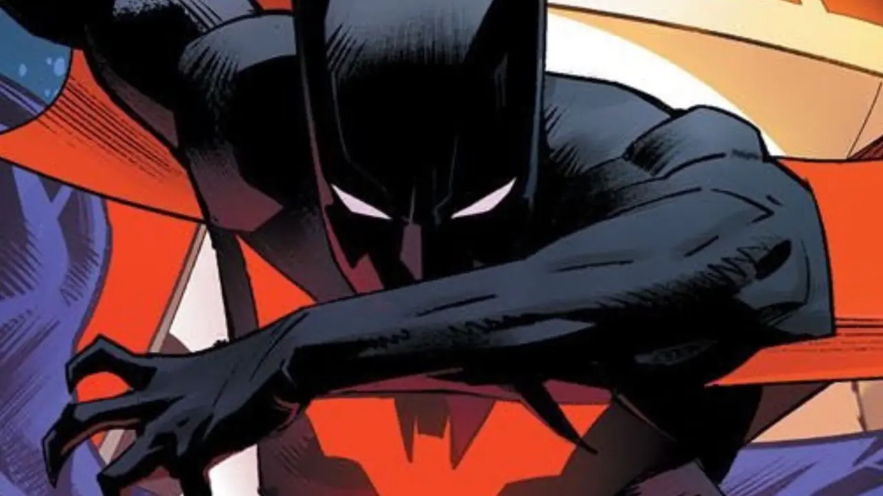 Batman Beyond se cubre la cara mientras pelea Batman Beyond se cubre la cara mientras pelea