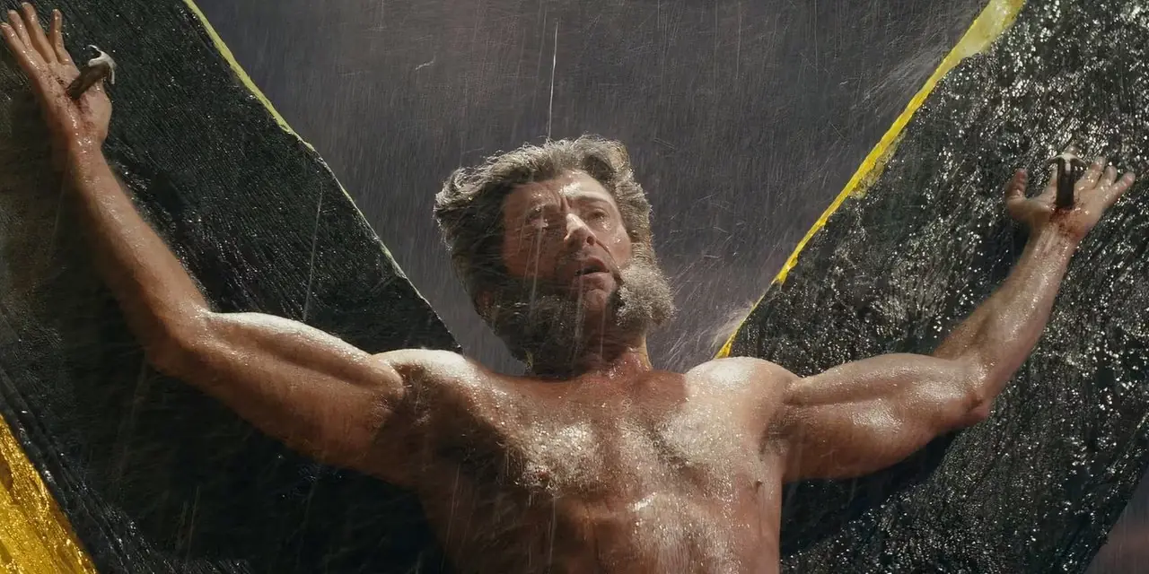 Wolverine aan een kruis genageld in Deadpool en Wolverine