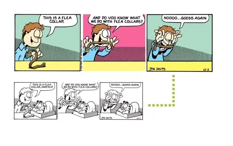 Una striscia Garfield Minus Garfield accanto alla striscia Garfield originale.
