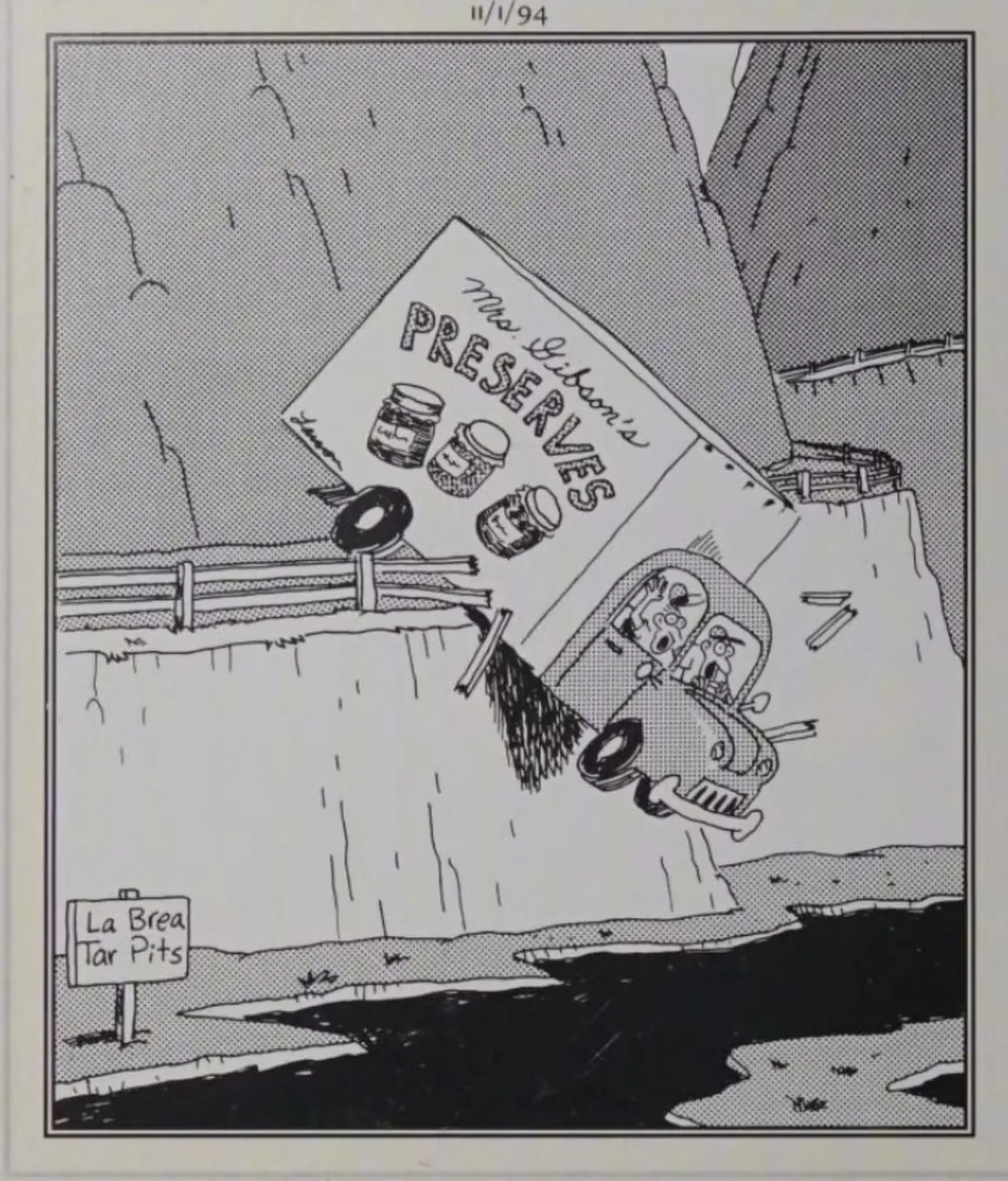 Far Side, 1 november 1994, een vrachtwagen met conserven stort in de teerputten van La Brea