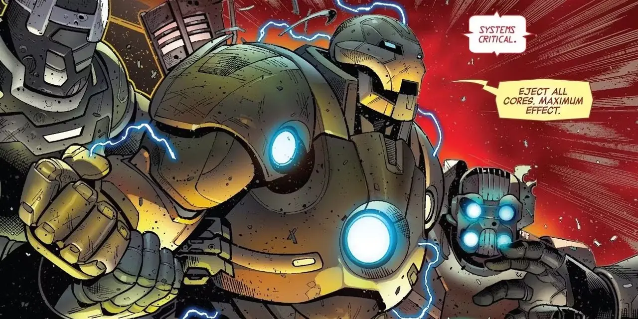 Godkiller MkII 갑옷을 입고 Dark Celestials와 싸우는 아이언맨