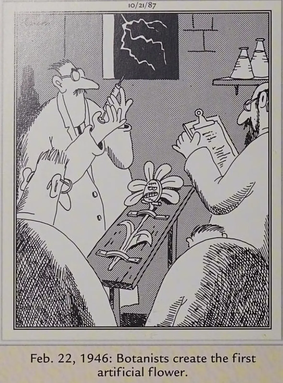 Far Side, 21 oktober 1987, 'de eerste kunstbloem'