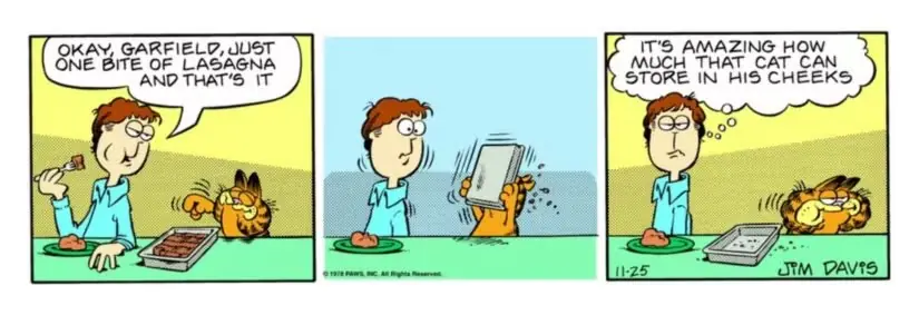 Garfield big one lasaña bocado de la imagen de los cómics de Garfield