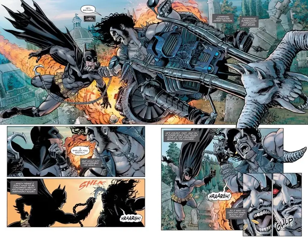 Lobo trascina Batman con la sua bicicletta in Detective Comics Annual 2026