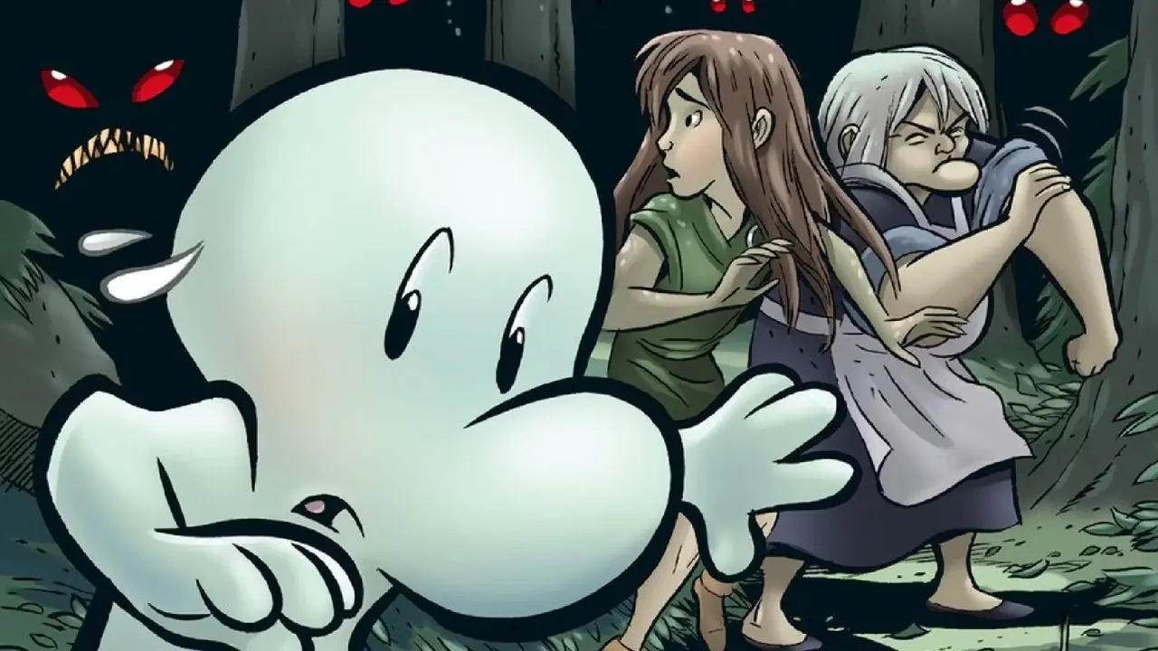 Arte cómico de huesos que muestra a los personajes rodeados de monstruos. Arte cómico de huesos que muestra a los personajes rodeados de monstruos.