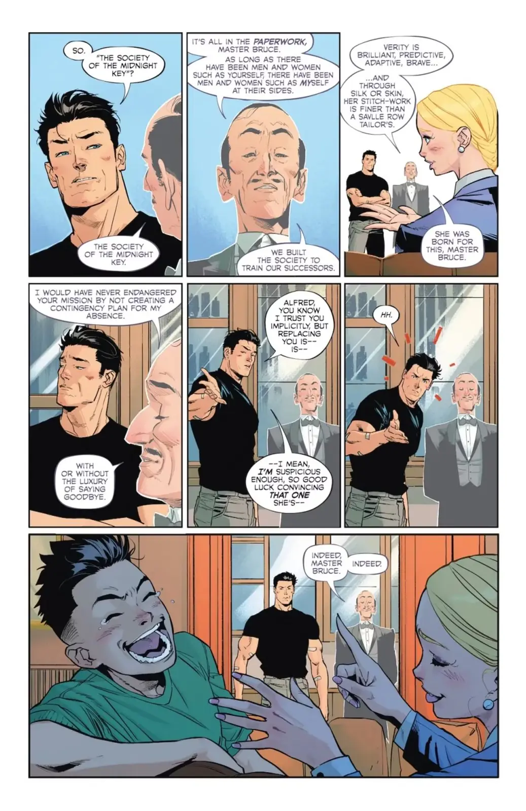 Batman-12 önizlemesi, sayfa 2, Batman ve Damian'ın Verity Pennyworth ile buluşmasını gösteriyor