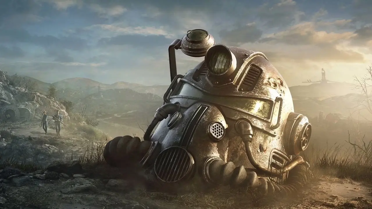 فن Fallout 76 مع خوذة درع قوية على الأرض فن Fallout 76 مع خوذة درع قوية على الأرض