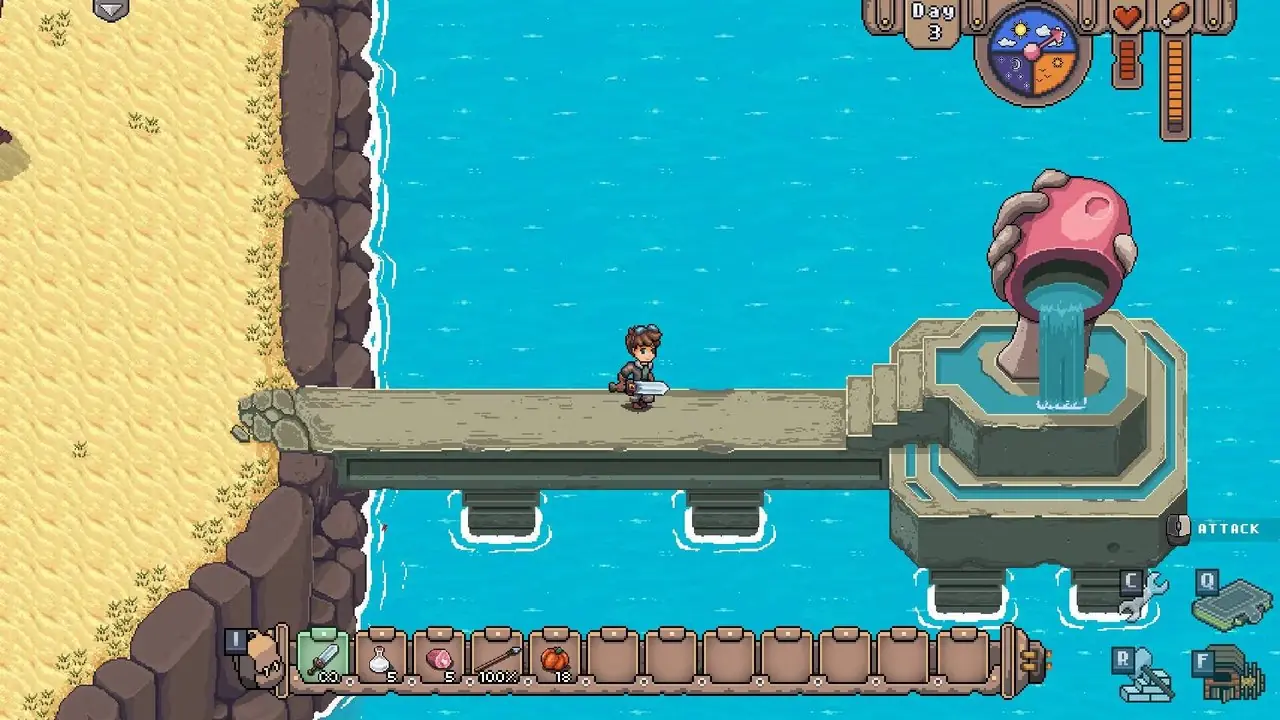Игрок бежит к статуе в Mayday: The Survival Island.