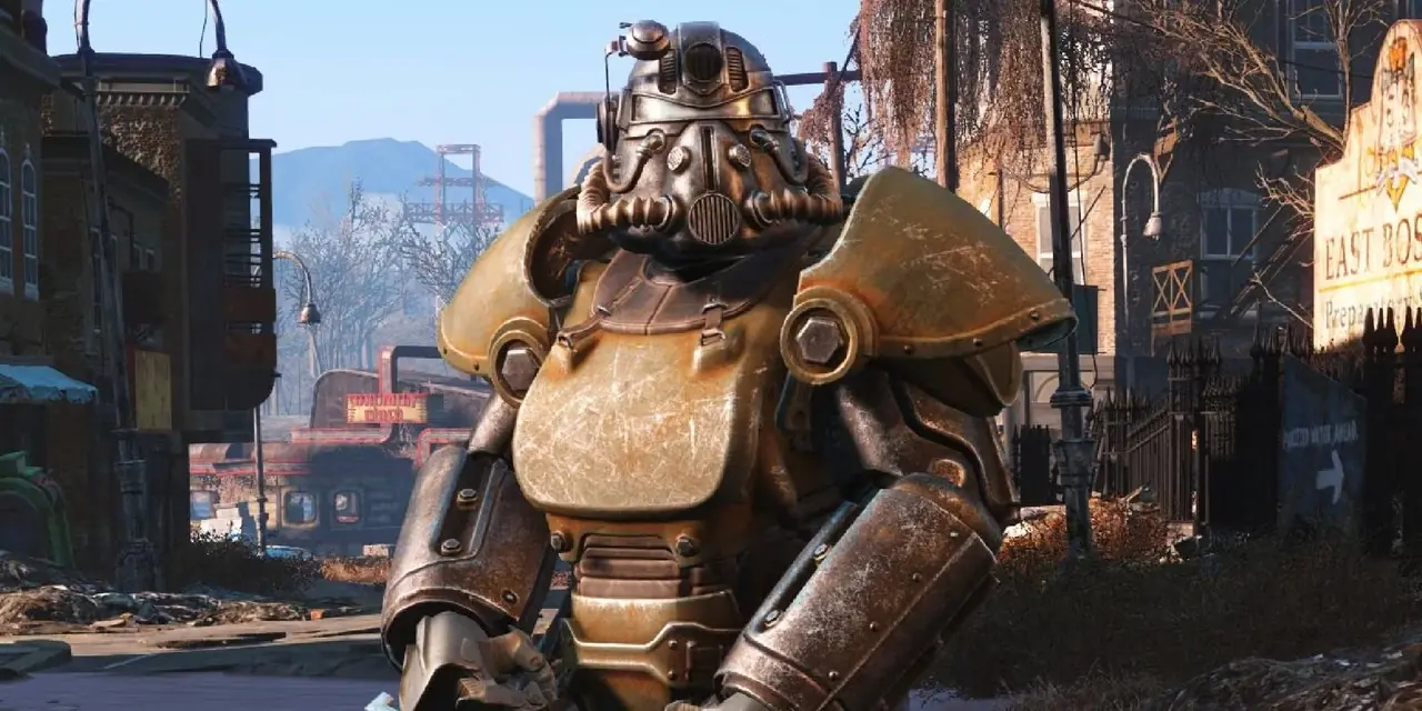 Скриншот Fallout 4 с костюмированным персонажем в Бостоне Скриншот Fallout 4 с костюмированным персонажем в Бостоне
