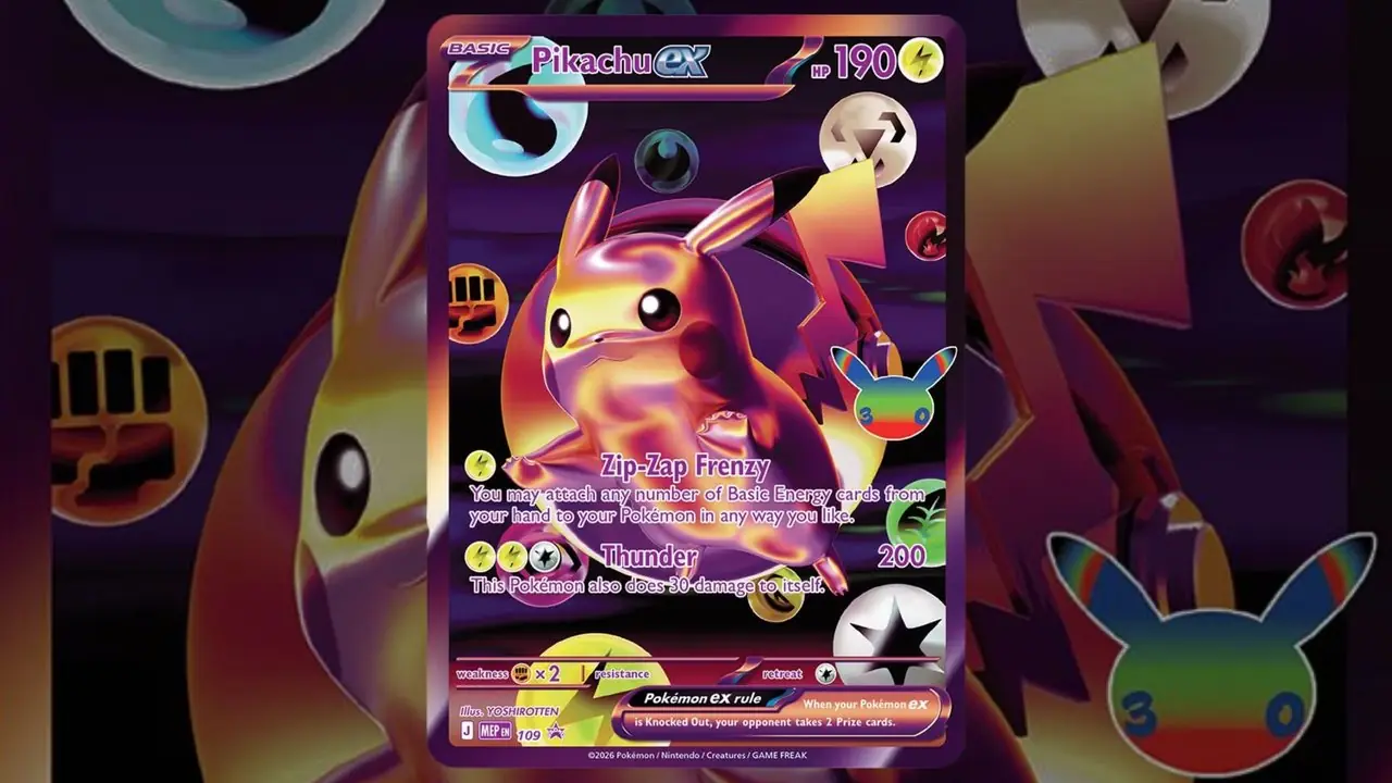 Karta promocyjna Pikachu ex 109 z kolekcji Pokemon 30th