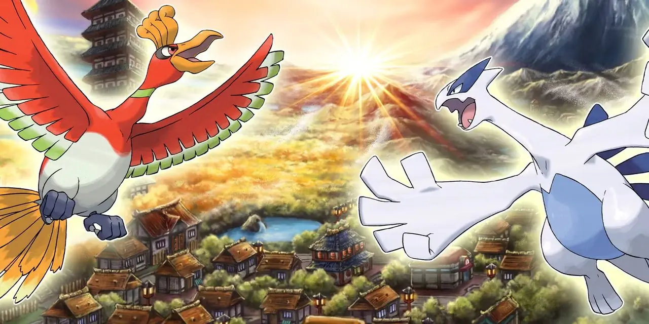 Ho-oh y Lugia sobre Johto de Pokémon Oro y Plata. Ho-oh y Lugia sobre Johto de Pokémon Oro y Plata.