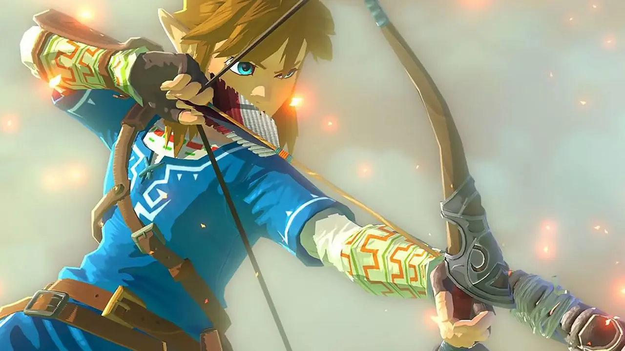 Link apuntando con su arco mientras salta en The Legend of Zelda: Tears of the Kingdom Link apuntando con su arco mientras salta en The Legend of Zelda: Tears of the Kingdom