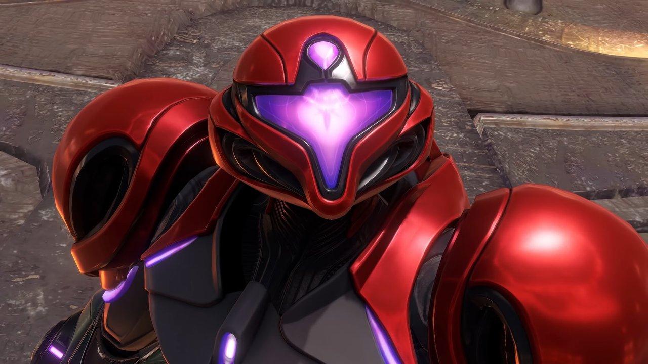Samus تنظر إلى الأعلى في Metroid Prime 4، مع انعكاس Sylux في حاجبها. Samus تنظر إلى الأعلى في Metroid Prime 4، مع انعكاس Sylux في حاجبها.