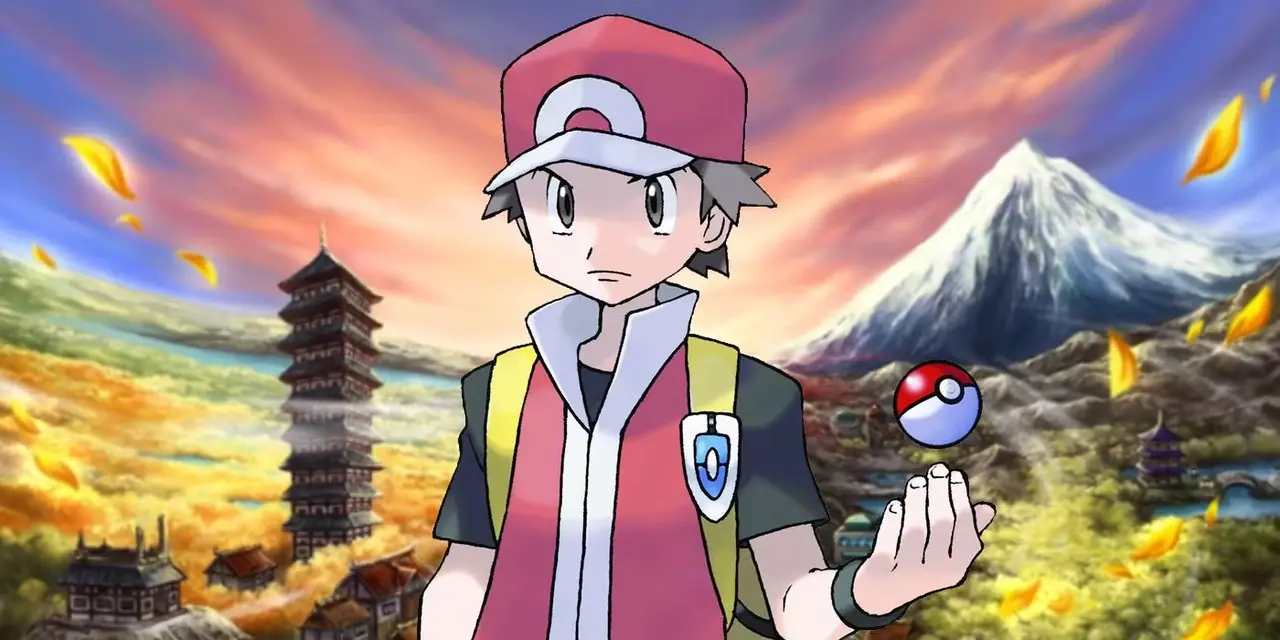 Rojo de Pokémon parado frente a Silver Mountain Rojo de Pokémon parado frente a Silver Mountain