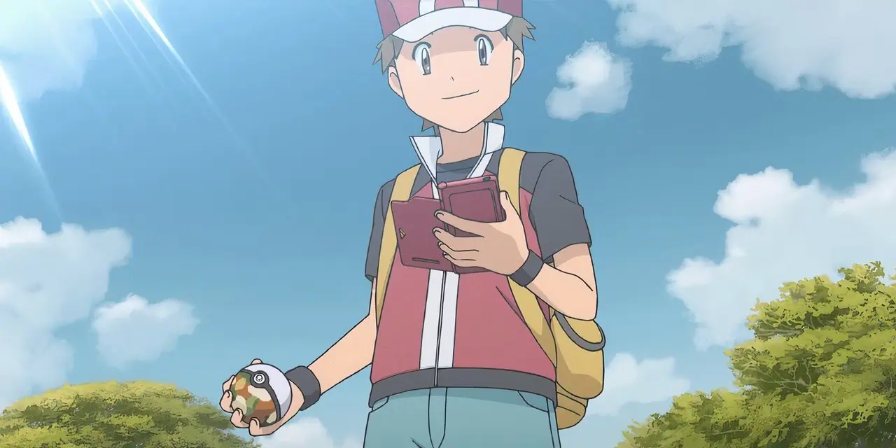 Rojo sosteniendo la Safari Ball en Pokémon Origins Rojo sosteniendo la Safari Ball en Pokémon Origins