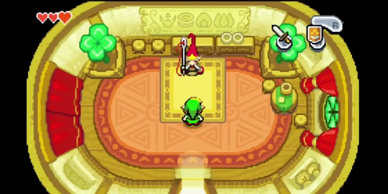 Link conoce al anciano Minish Gentari en The Legend of Zelda: The Minish Cap.