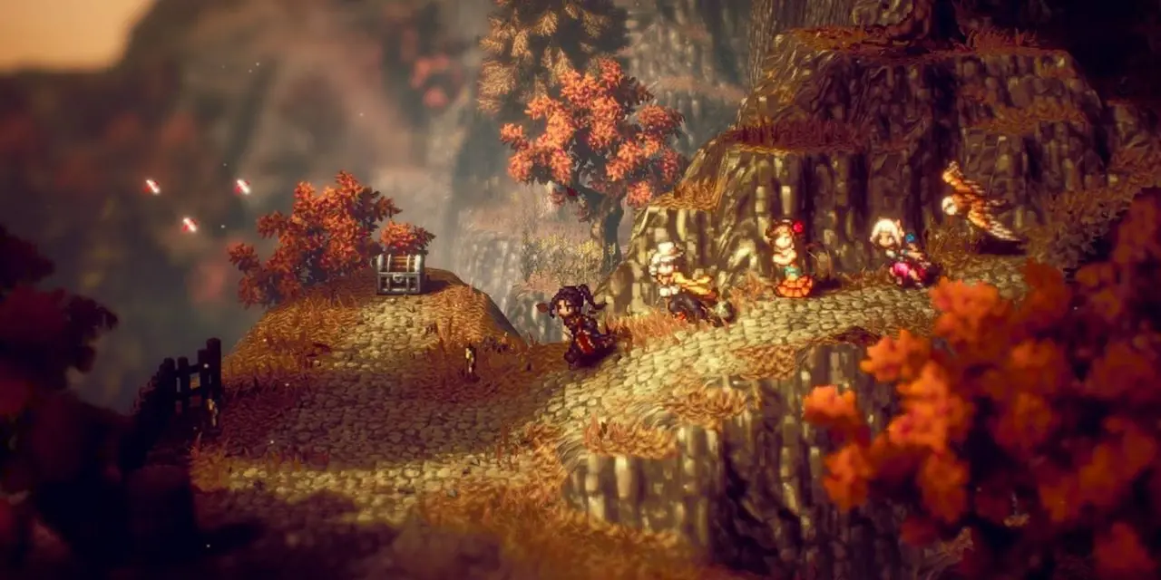 Ubicación de Octopath Traveler 2 Wandering Woods cerca de Nameless Village con Hikari Leading Party. Ubicación de Octopath Traveler 2 Wandering Woods cerca de Nameless Village con Hikari Leading Party.