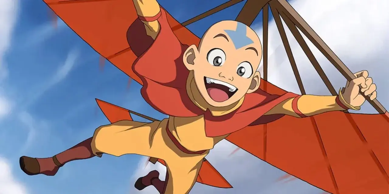 آنج يطير في السماء بطائرته الشراعية في فيلم Avatar The Last Airbender