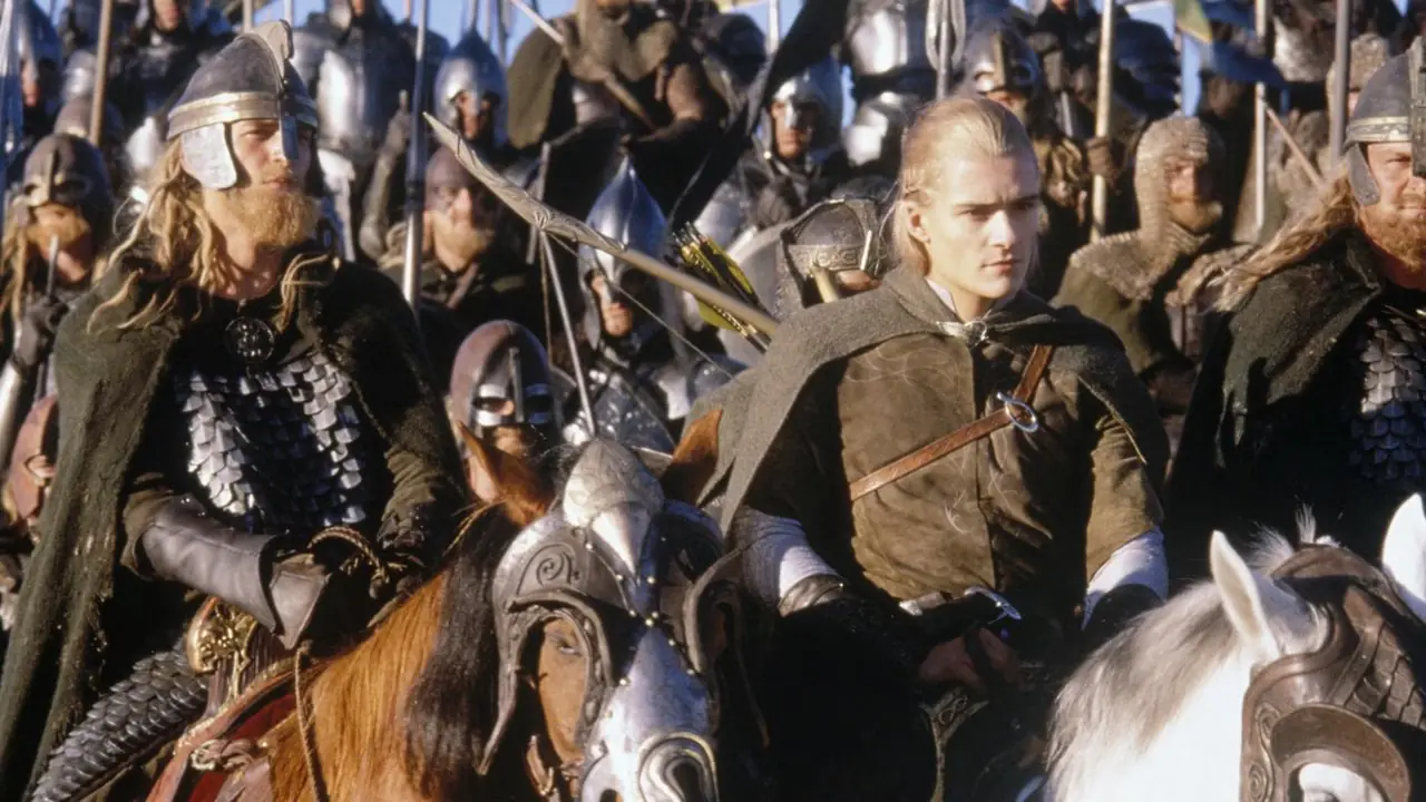 Legolas cavalca con un esercito di uomini ne Il Signore degli Anelli.