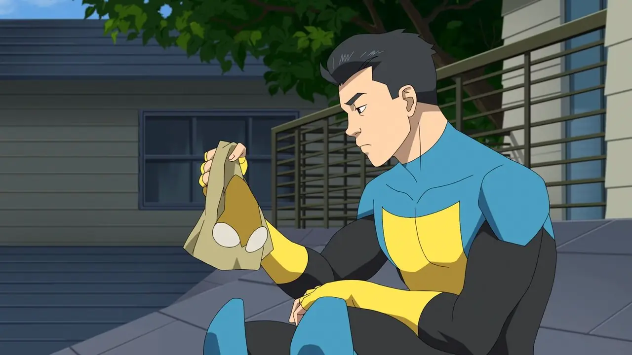 Mark Grayson smutno patrzy na swoją maskę w Invincible