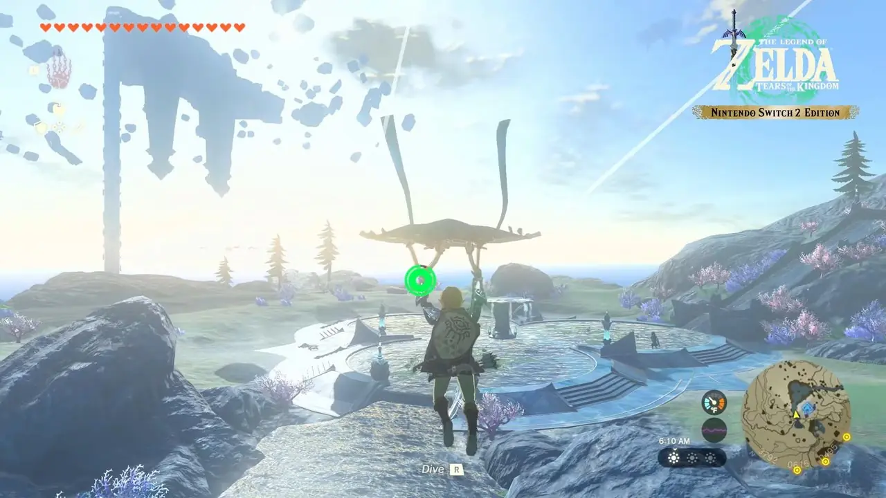 Link montando un parapente en la edición Nintedno Switch 2 de The Legend of Zelda: Tears of the Kingdom. Link montando un parapente en la edición Nintedno Switch 2 de The Legend of Zelda: Tears of the Kingdom.