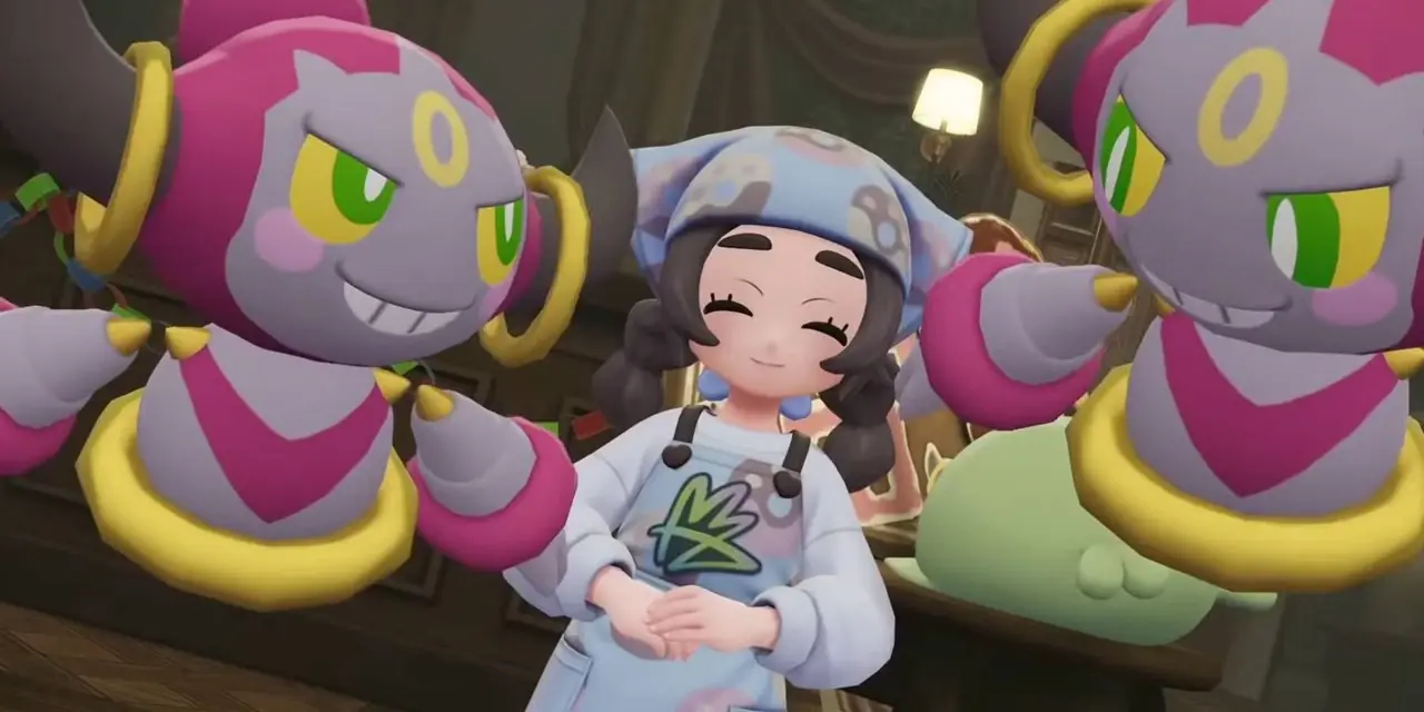 Pokémon Legends ZA два хупа рядом с персонажем Анши из DLC Mega Dimension Pokémon Legends ZA два хупа рядом с персонажем Анши из DLC Mega Dimension