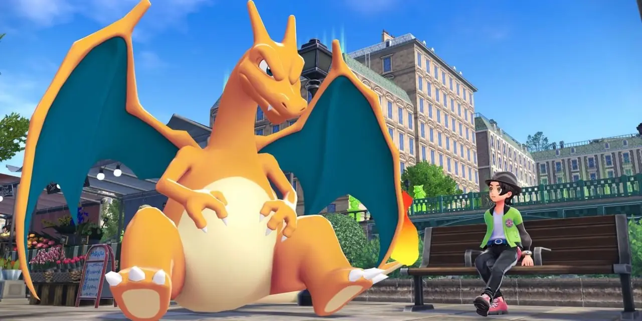 Альфа Чаризард сидит рядом со своим тренером в Pokemon Legends ZA. Альфа Чаризард сидит рядом со своим тренером в Pokemon Legends ZA.