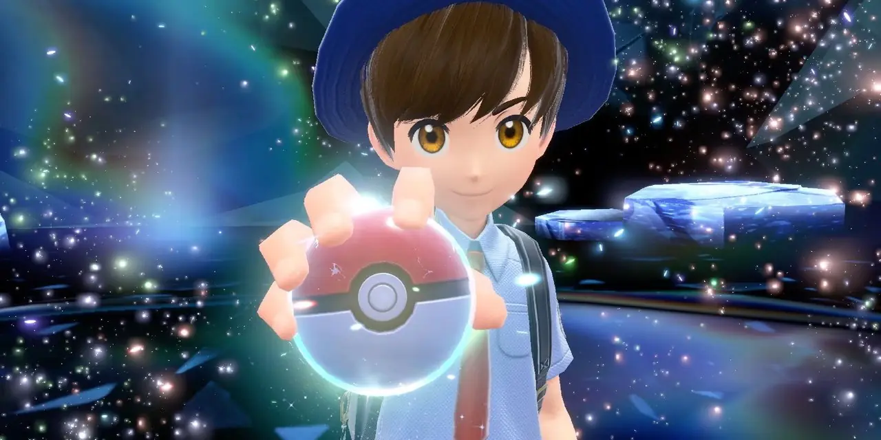 Pokemon scarlet och violett huvudperson som håller en pokeball Pokemon scarlet och violett huvudperson som håller en pokeball