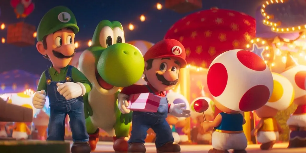 Luigi, Yoshi y Mario frente a Toad en The Super Mario Galaxy Movie. Luigi, Yoshi y Mario frente a Toad en The Super Mario Galaxy Movie.