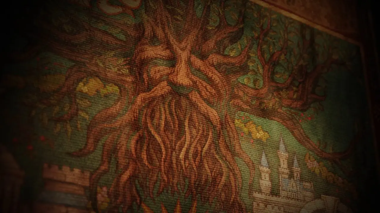 L'albero di Deku su un arazzo nel remake di Ocarina of Time.
