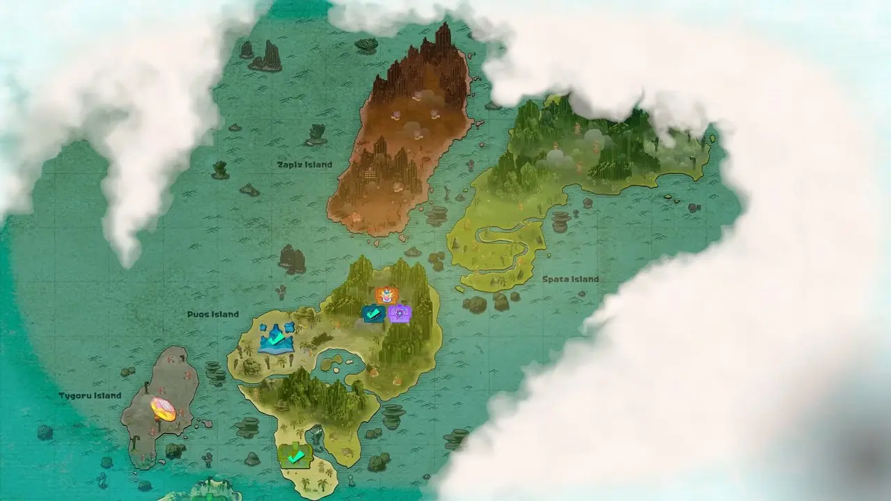 Et kart som viser Spirhalite-øyene i Splatoon Raiders. Et kart som viser Spirhalite-øyene i Splatoon Raiders.