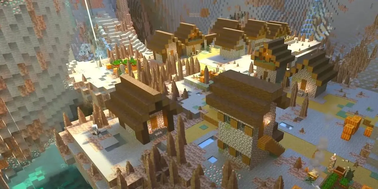 Minecraft Blacksmith Village en Blacksmith Kingdom Cave bioma mundo semilla