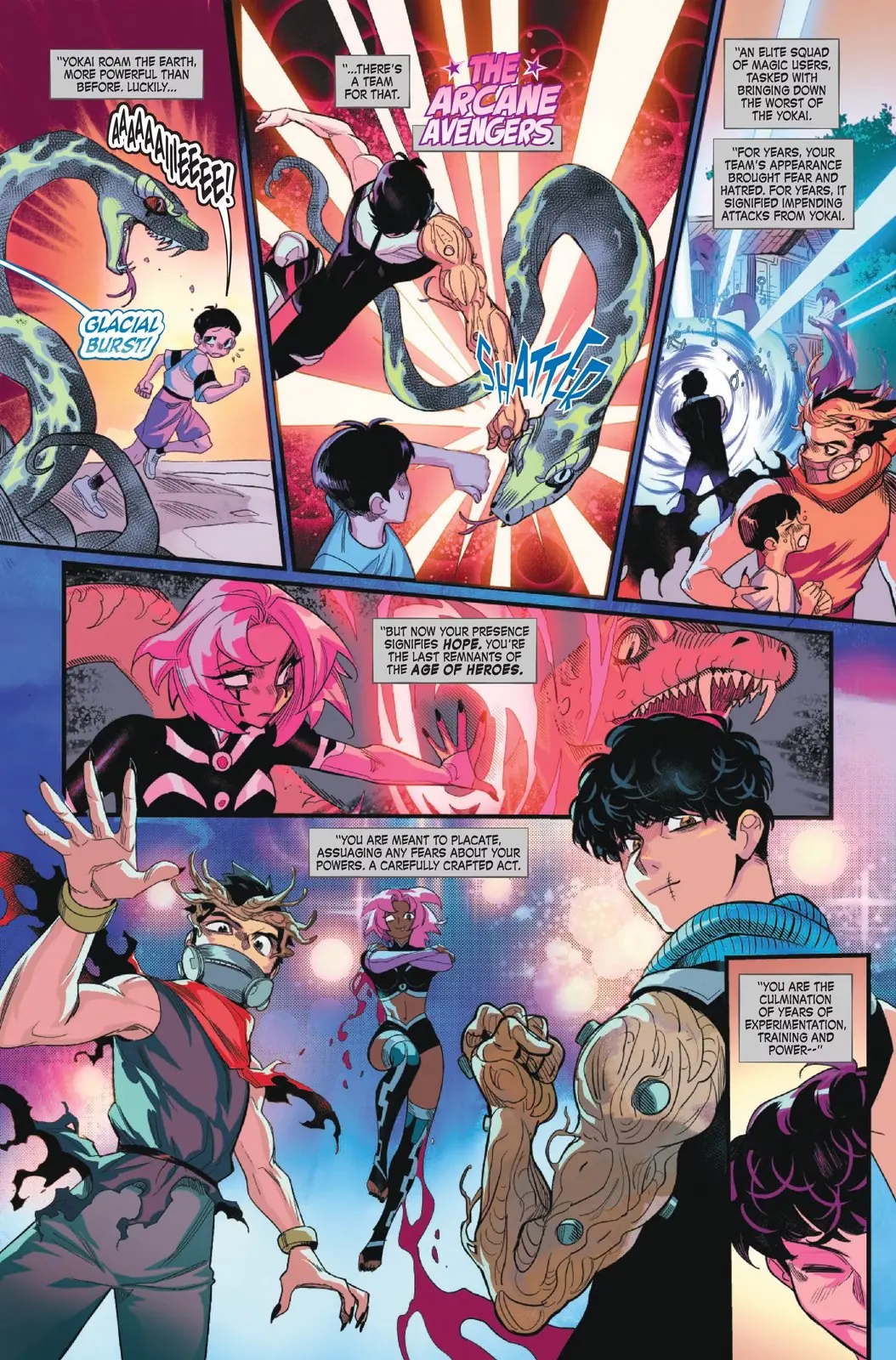 Команда прибывает в Marvel Mangaverse Arcane Avengers #1.