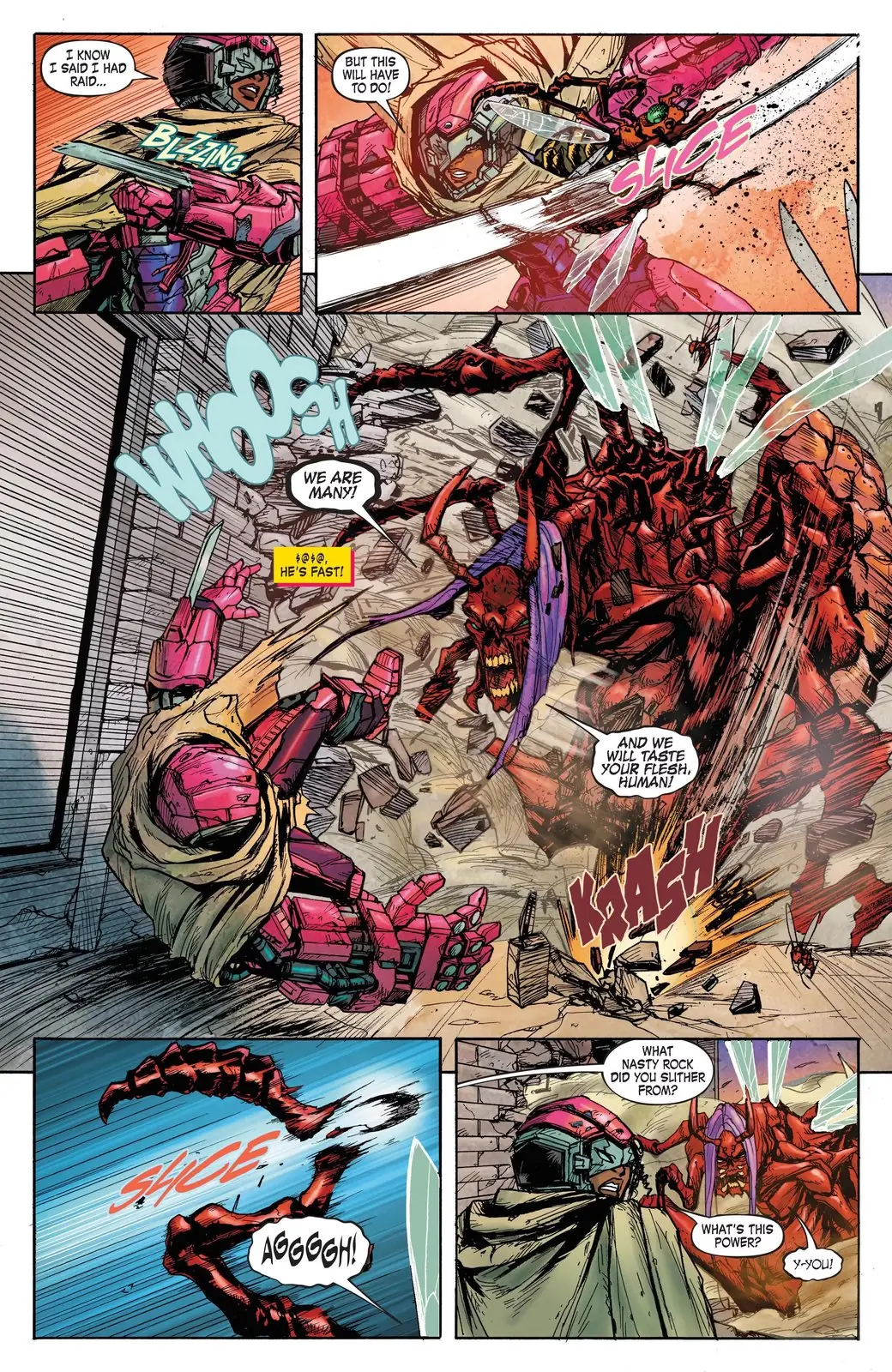 Riri Williams vecht tegen Swarm in de Marvel Mangaverse Iron Knight #1