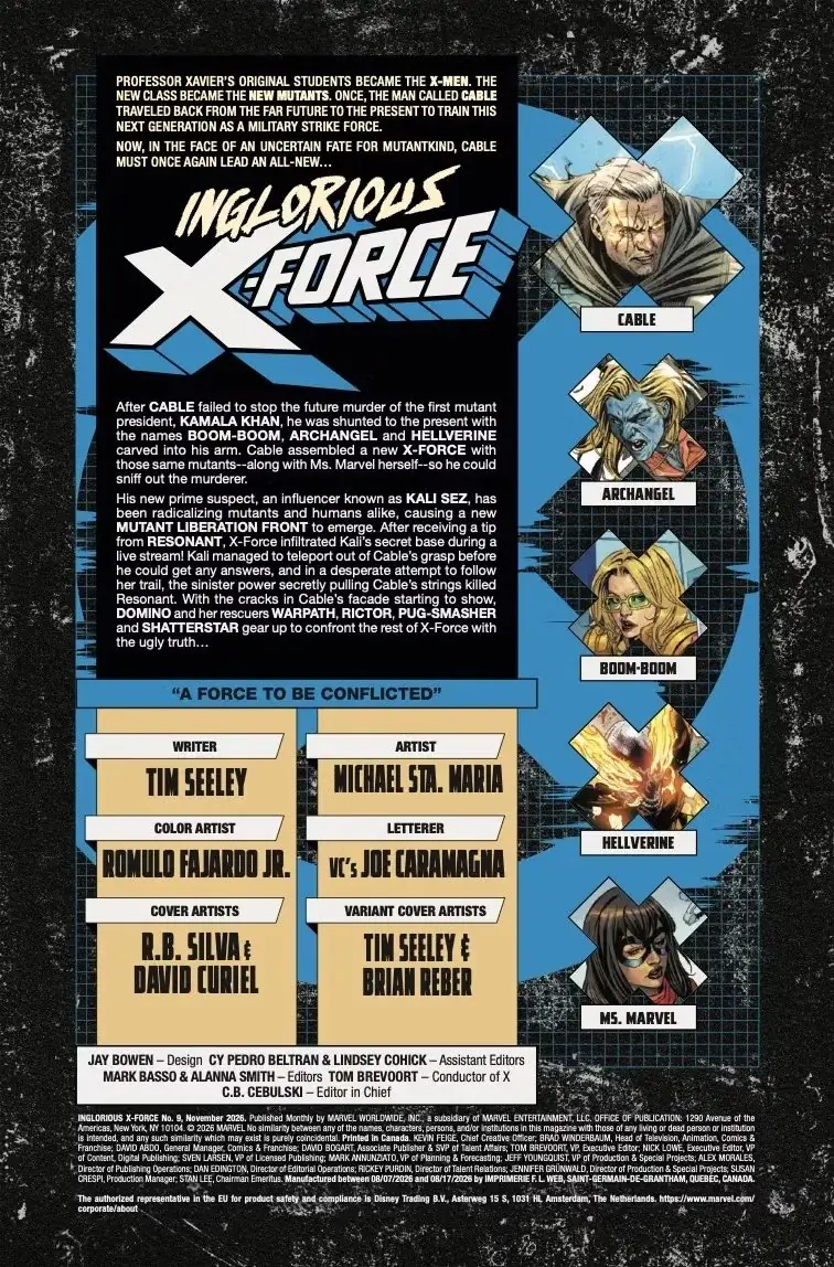 Página de créditos de Inglorious X-Force #9